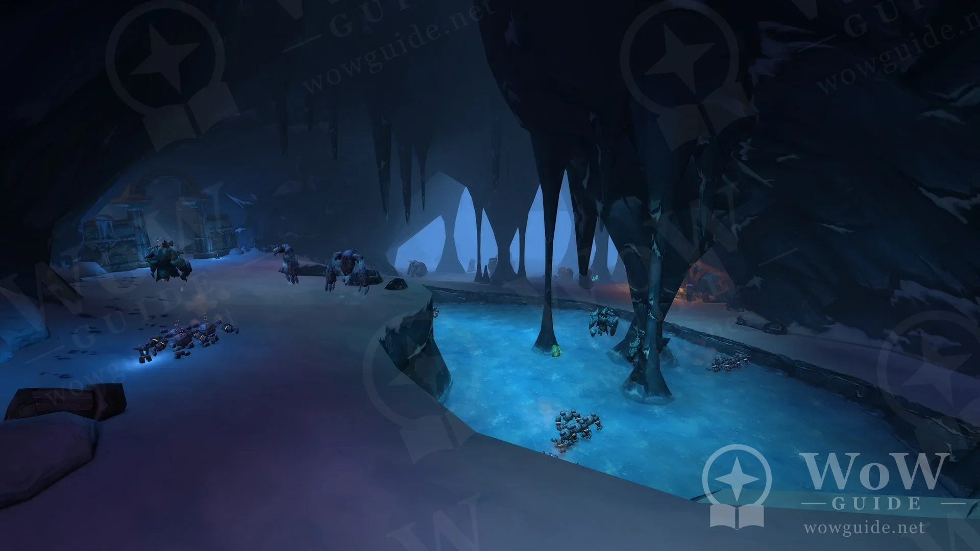 Blue-lit icy cavern from the new raids