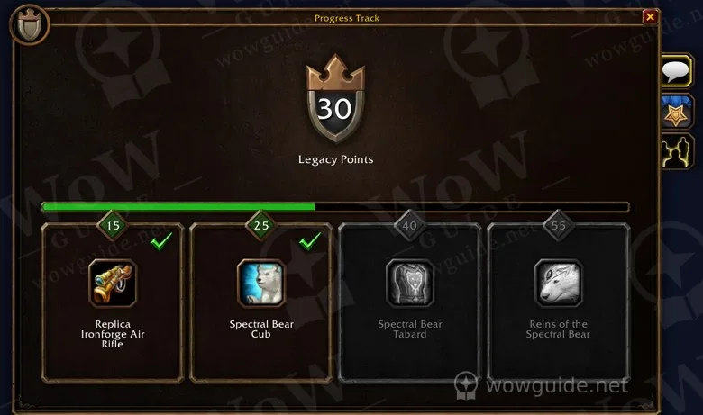 Legacy reward track at 30 Legacy Points with the Spectral Bear Cub reward